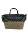 Kempton & Co Black & Beige Leather Cross Stitch Embroidery Zip Top Tote Bag Black & Beige