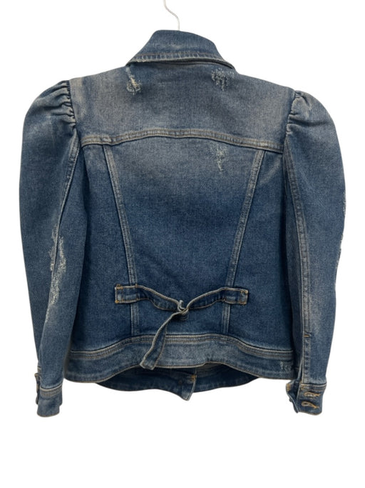 Retrofete Size XS Medium Wash Cotton Blend Denim Distressed Puff Shoulder Jacket Medium Wash / XS