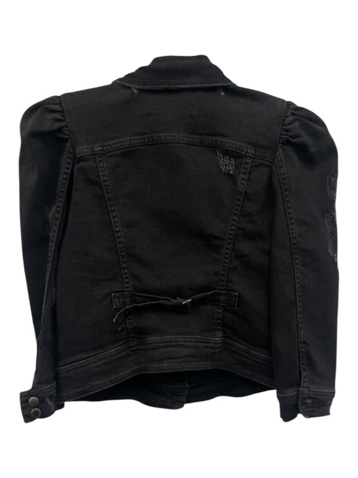 Retrofete Size XS Black Cotton Blend Denim Distressed Puff Shoulder Jacket Black / XS