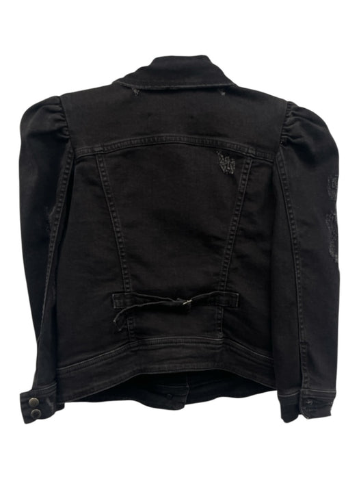 Retrofete Size XS Black Cotton Blend Denim Distressed Puff Shoulder Jacket Black / XS