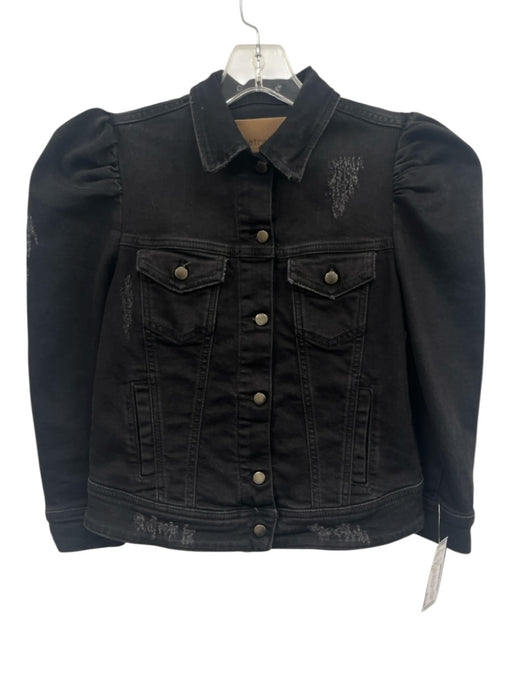 Retrofete Size XS Black Cotton Blend Denim Distressed Puff Shoulder Jacket Black / XS