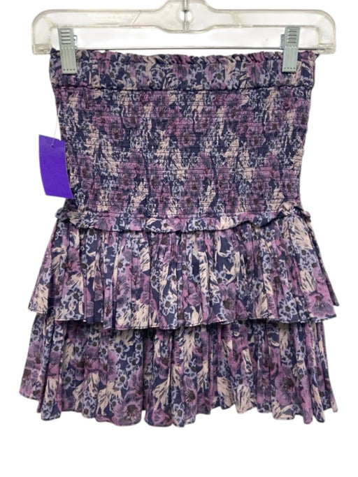 Isabel Marant Etoile Size 34 Mixed Purples Cotton Elastic Waistband Floral Skirt Mixed Purples / 34