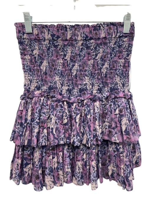 Isabel Marant Etoile Size 34 Mixed Purples Cotton Elastic Waistband Floral Skirt Mixed Purples / 34