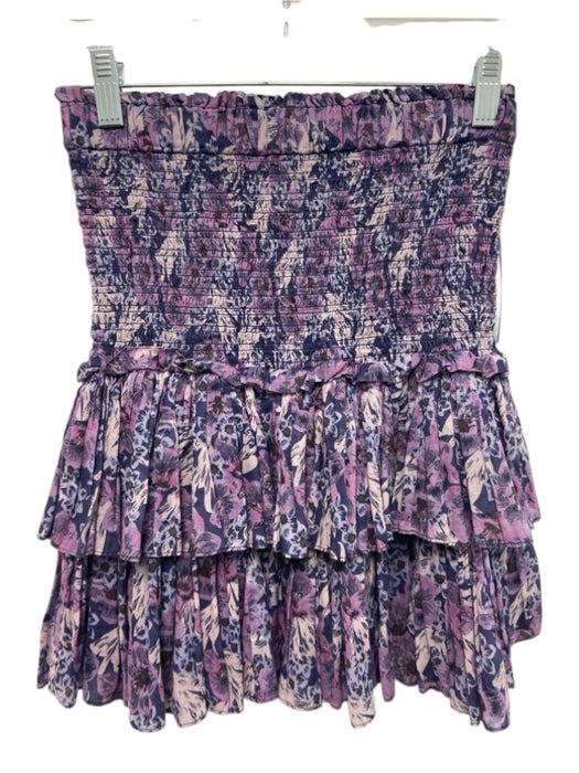 Isabel Marant Etoile Size 34 Mixed Purples Cotton Elastic Waistband Floral Skirt Mixed Purples / 34