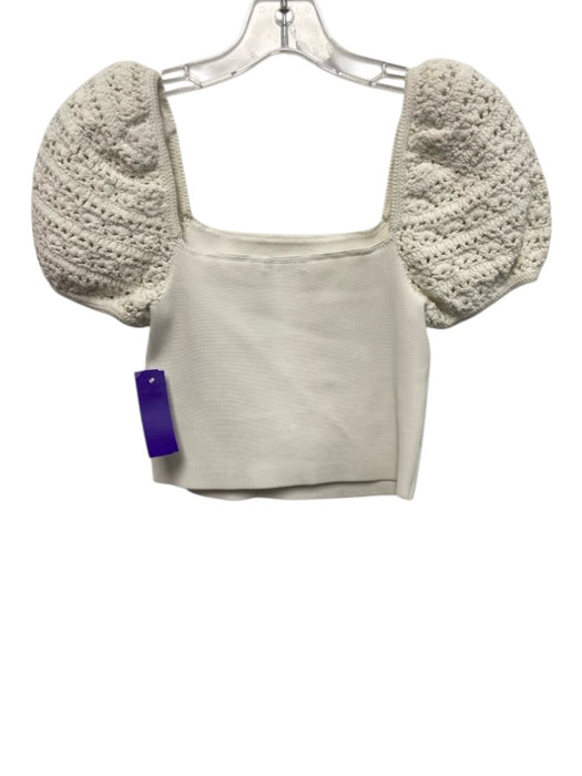 Alice + Olivia Size XS Cream White Cotton Blend Crochet Detail Square Neck Top Cream White / XS