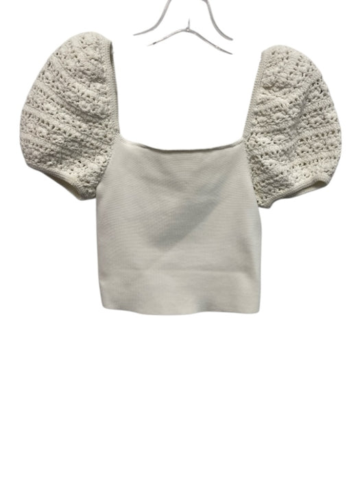 Alice + Olivia Size XS Cream White Cotton Blend Crochet Detail Square Neck Top Cream White / XS