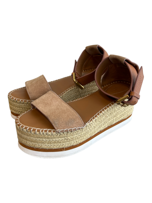 See By Chloe Shoe Size 35 Tan Suede man made upper Espadrille Buckle Ankle Shoes Tan / 35