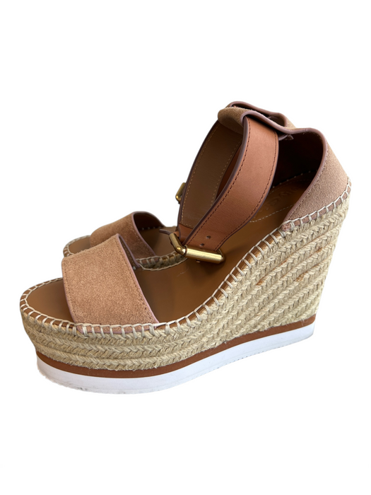 See By Chloe Shoe Size 35 Tan Suede Wedge Espadrille Buckle Ankle Platform Shoes Tan / 35