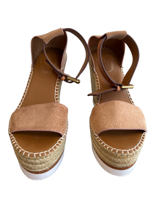 See By Chloe Shoe Size 35 Tan Suede Wedge Espadrille Buckle Ankle Platform Shoes Tan / 35
