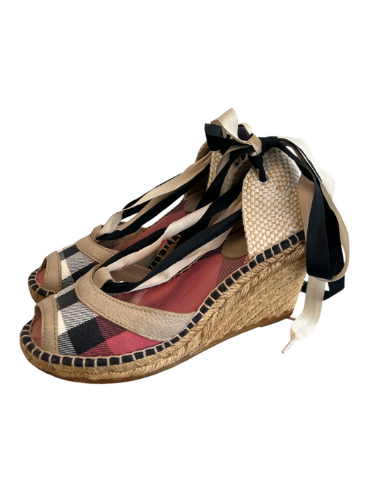 Burberry Shoe Size 35 Beige Manmade Material open toe Ankle Tie Wedge Shoes Beige / 35