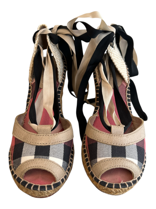 Burberry Shoe Size 35 Beige Manmade Material open toe Ankle Tie Wedge Shoes Beige / 35