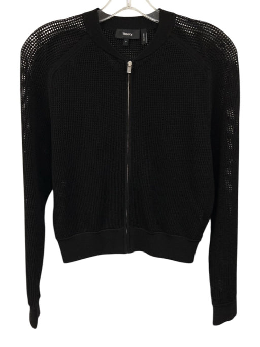 Theory Size P Black Viscose Blend Long Sleeve Mesh Zip Front Jacket Black / P