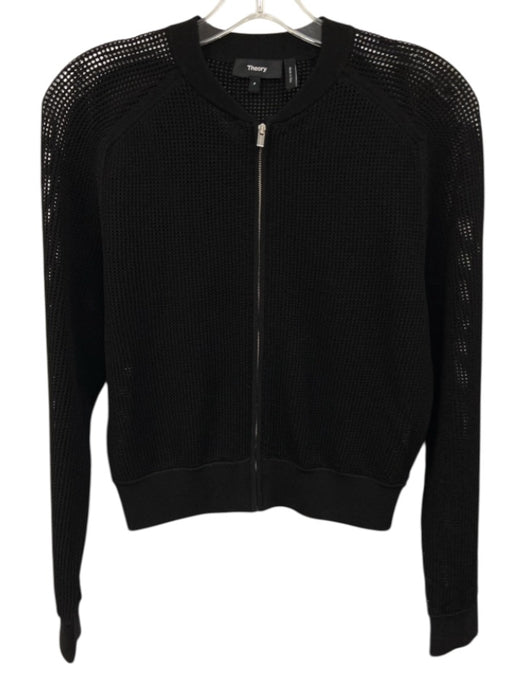 Theory Size P Black Viscose Blend Long Sleeve Mesh Zip Front Jacket Black / P