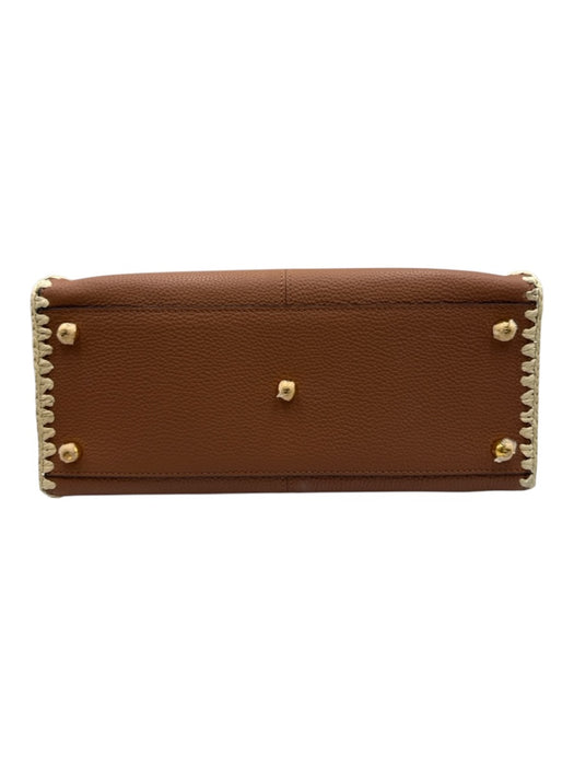 Fendi Brown & Cream Leather & Raffia Gold hardware Blanket Stitch Top Handle Bag Brown & Cream / Medium