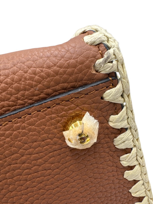 Fendi Brown & Cream Leather & Raffia Gold hardware Blanket Stitch Top Handle Bag Brown & Cream / Medium