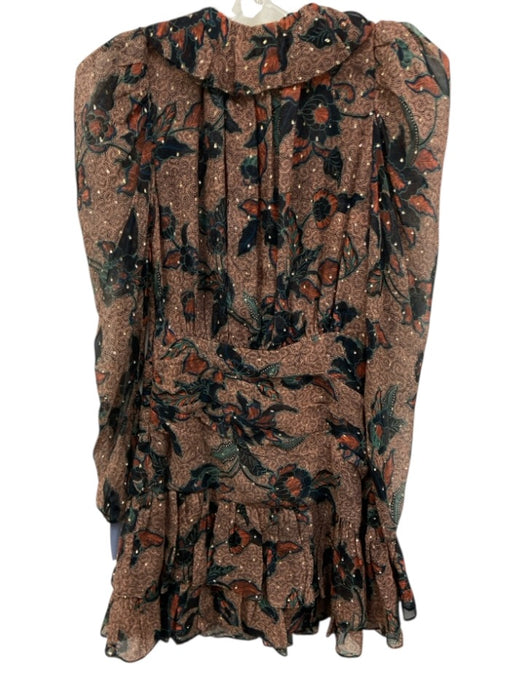 Ulla Johnson Size 00 Pink, Green, Black Silk Blend Long puff sleeve Floral Dress Pink, Green, Black / 00