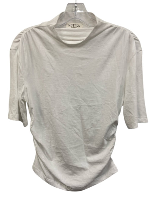 Nation Size XS White Cotton Short Sleeve Ruched high neck Top White / XS