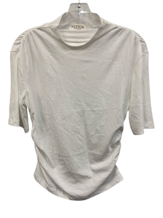 Nation Size XS White Cotton Short Sleeve Ruched high neck Top White / XS