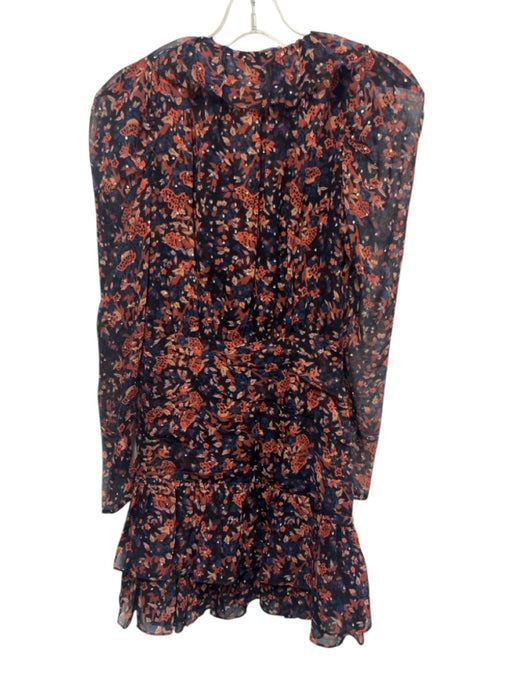 Ulla Johnson Size 00 Orange, Blue, Black Silk Blend ruffles Floral Tiered Dress Orange, Blue, Black / 00