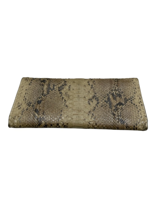 presmer Beige & Brown Python Leather Flap Snake Skin Print Snap Button Wallets Beige & Brown