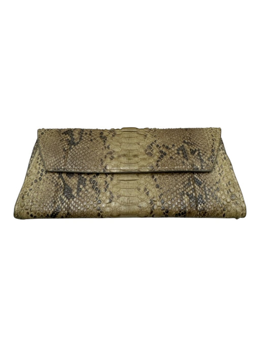 presmer Beige & Brown Python Leather Flap Snake Skin Print Snap Button Wallets Beige & Brown