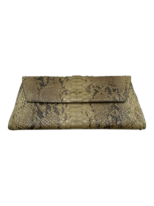presmer Beige & Brown Python Leather Flap Snake Skin Print Snap Button Wallets Beige & Brown