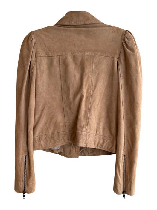 Retrofete Size XS Tan Suede Moto Zip Puff Sleeves Cropped Jacket Tan / XS