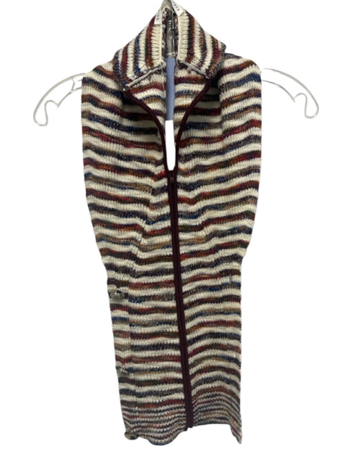 Veronica Beard Size One Size White & Multi Wool Blend Knit Striped Zip Front Top White & Multi / One Size