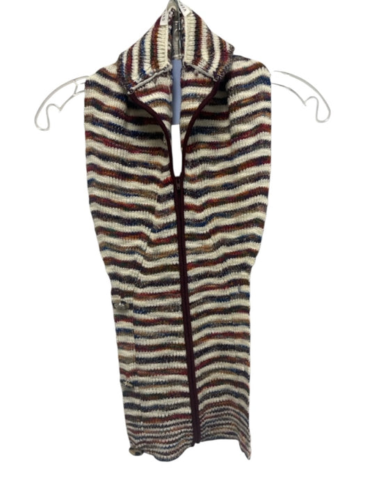 Veronica Beard Size One Size White & Multi Wool Blend Knit Striped Zip Front Top White & Multi / One Size