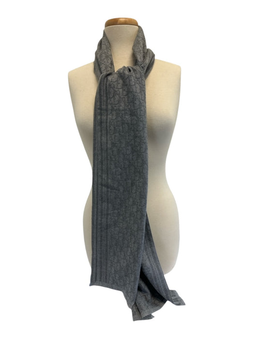 Christian Dior Gray Cashmere Blend Fringe Dior Oblique Jacquard Rectangle scarf Gray / One Size