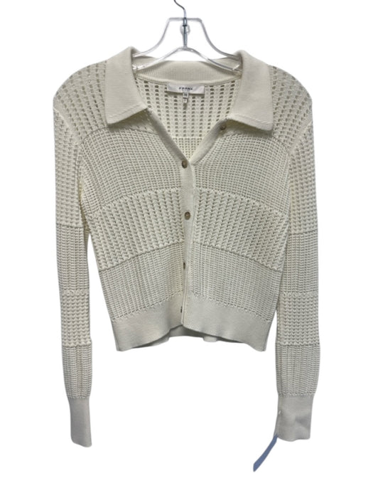 Frame Size XXS Cream White Rayon Blend Long Sleeve Open Knit Collar Sweater Cream White / XXS