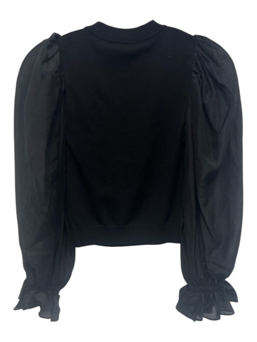 Alice + Olivia Size XS Black Wool Blend Long Sheer Sleeves Knit Ribbed Sweater Black / XS