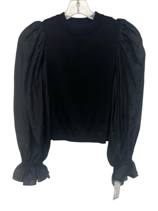 Alice + Olivia Size XS Black Wool Blend Long Sheer Sleeves Knit Ribbed Sweater Black / XS