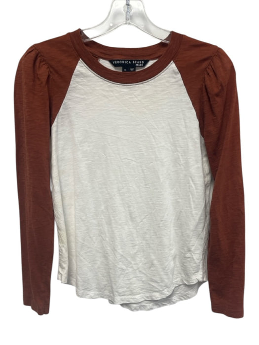 Veronica Beard Jeans Size XS White & Rust Brown Cotton Long puff sleeve Top White & Rust Brown / XS