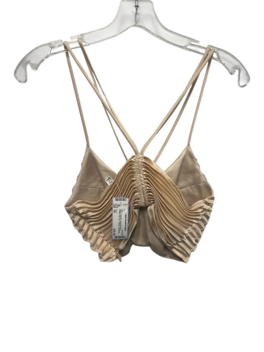 A.L.C. Size 00 Beige Polyester Spaghetti Strap Pleated Side Zip Cropped Top Beige / 00