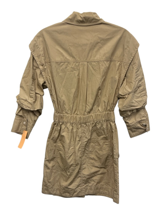 Derek Lam 10 Crosby Size 00 Khaki Beige Cotton Buttons Elastic Waist Mini Dress Khaki Beige / 00