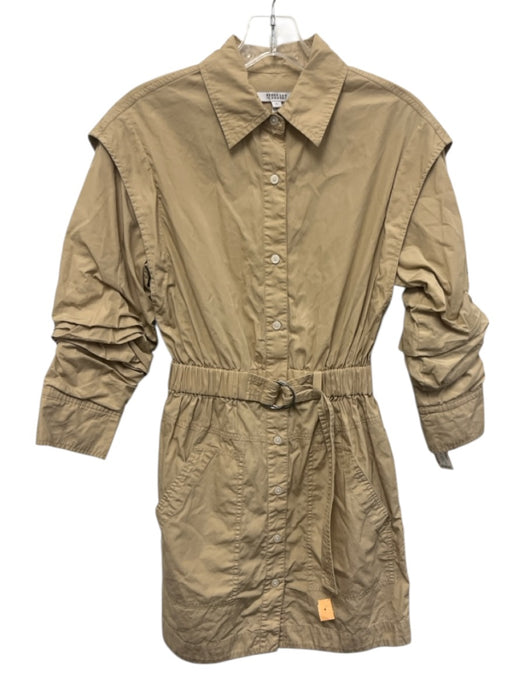 Derek Lam 10 Crosby Size 00 Khaki Beige Cotton Buttons Elastic Waist Mini Dress Khaki Beige / 00
