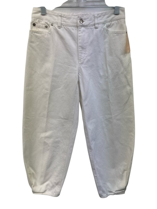 Tibi Size 24 White Cotton Denim Zip Fly Mid Rise Barrel Leg Crop Jeans White / 24