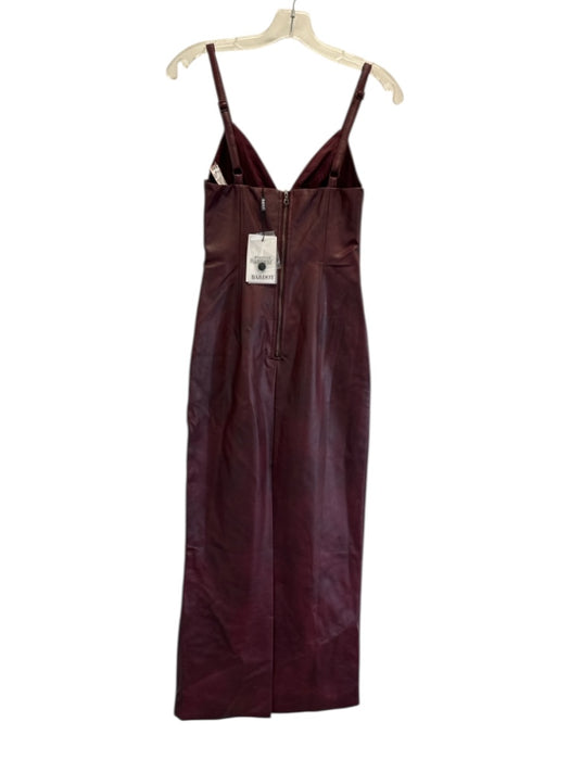 Bardot Size 2 Burgundy Faux Leather Back Slit Triangle Midi Dress Burgundy / 2