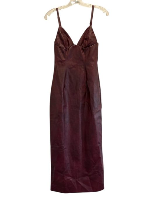 Bardot Size 2 Burgundy Faux Leather Back Slit Triangle Midi Dress Burgundy / 2