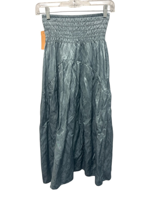 Vince Size XXS Blue Cotton Blend Satin Shirred Waist Pockets Midi Skirt Blue / XXS