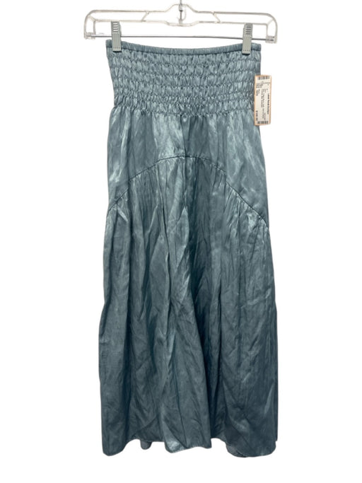 Vince Size XXS Blue Cotton Blend Satin Shirred Waist Pockets Midi Skirt Blue / XXS