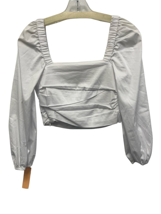 Veronica Beard Size 00 White Cotton Blend Gathered Long Puff Sleeve Crop Top White / 00