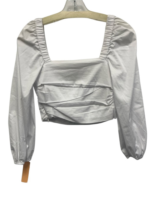 Veronica Beard Size 00 White Cotton Blend Gathered Long Puff Sleeve Crop Top White / 00