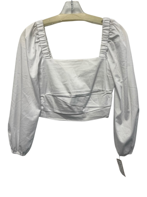 Veronica Beard Size 00 White Cotton Blend Gathered Long Puff Sleeve Crop Top White / 00