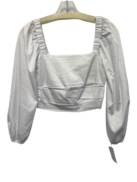 Veronica Beard Size 00 White Cotton Blend Gathered Long Puff Sleeve Crop Top White / 00