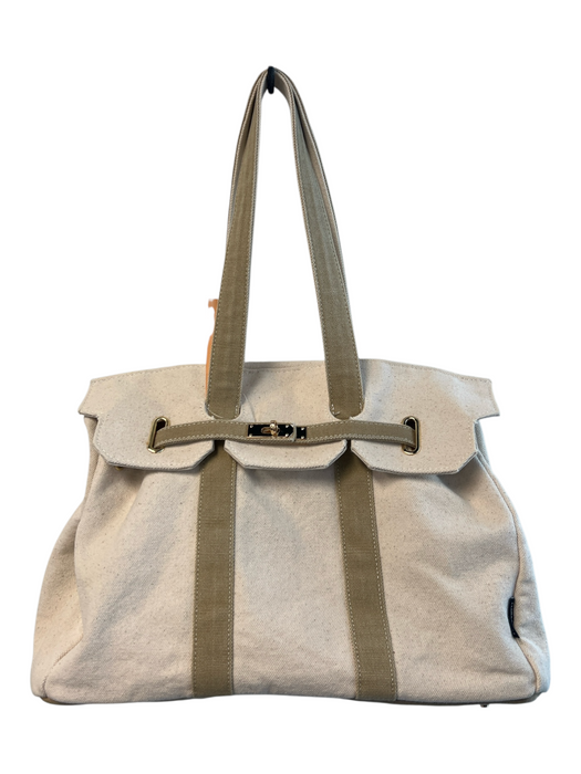 Dallas Hill Beige Canvas Gold hardware Double Strap Tote Bag Beige / M