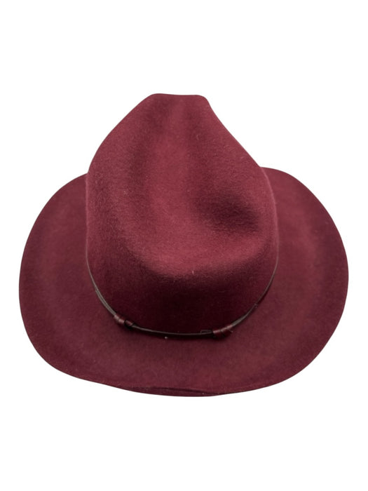 Travaux En Cours Burgundy Red Wool Wide Brim Leather Trim Fedora Hat Burgundy Red / 54