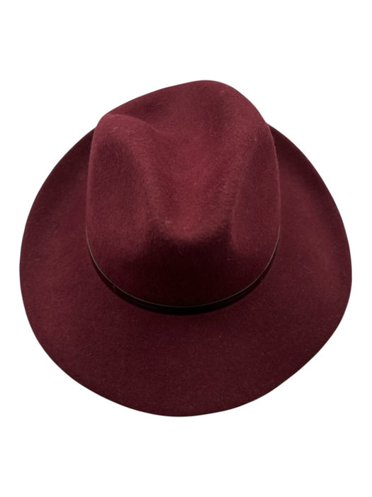 Travaux En Cours Burgundy Red Wool Wide Brim Leather Trim Fedora Hat Burgundy Red / 54