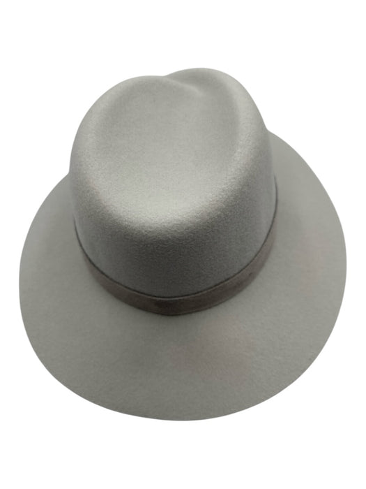 Rag & Bone Slate Gray Wool Calf Suede Wide Brim silver hardware Fedora Hat Slate Gray / Small